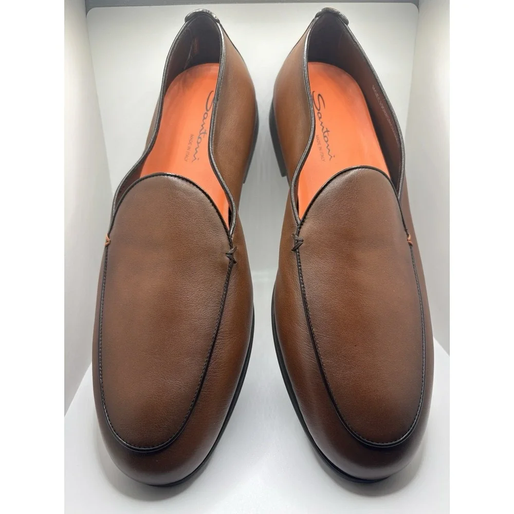 Santoni Men's Dark Brown Leather Vibe Slip On Loafers Shoes Size 13 US NEW $850